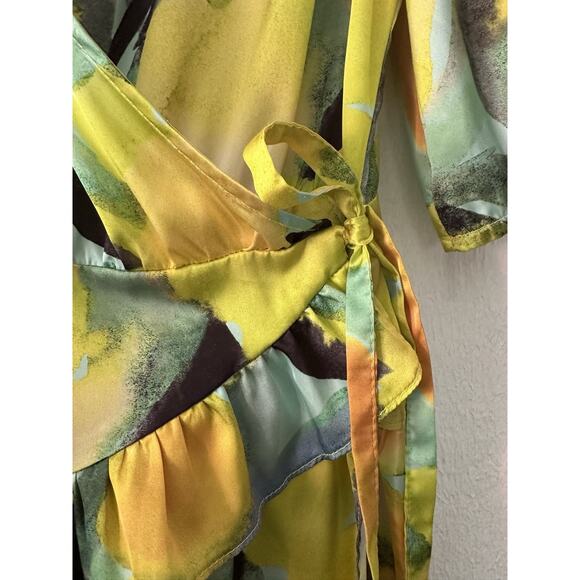 Topshop Womens Floral Midi Wrap Occasion Dress In Yellow Floral Print Size US 12 - Picture 10 of 16